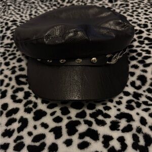 Black Studded Leather Cap